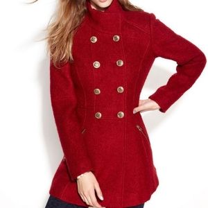 Like New! Fitted Red Boucle Military Coat